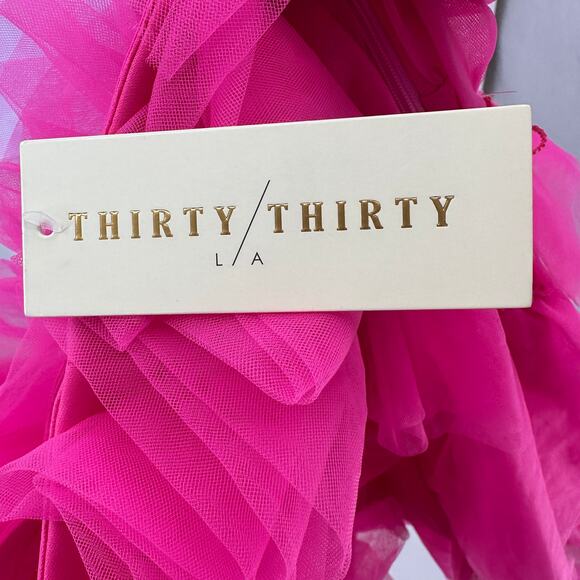 Thirty Thirty Strapless Ruffle Tulle Mini Dress WMNS L Hot Pink Tiered Slim Fit - Picture 9 of 11